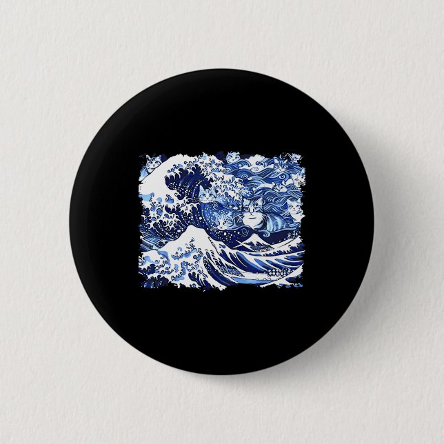 Blue Cats Wave For Kamala Funny Cat Lady  Button (Front)