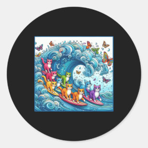 Blue Cats Wave For Kamala Funny Cat Lady Classic Round Sticker