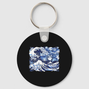 Blue Cats Wave For Kamala Funny Cat Lady  Keychain