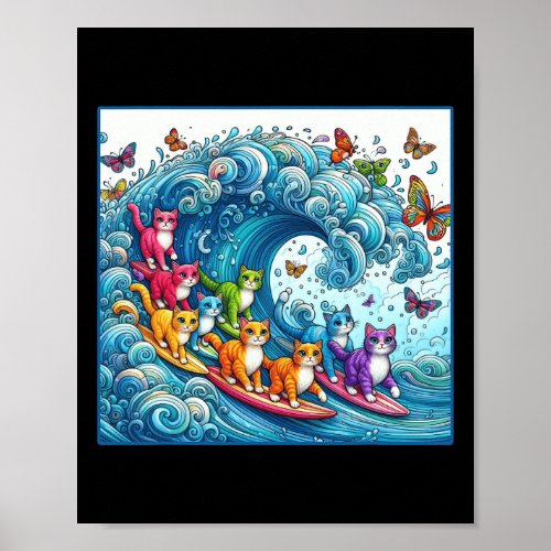 Blue Cats Wave For Kamala Funny Cat Lady  Poster