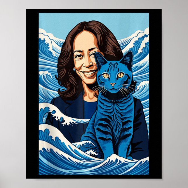 Blue Cats Wave For Kamala Funny Kamala Harris For  Poster (Front)