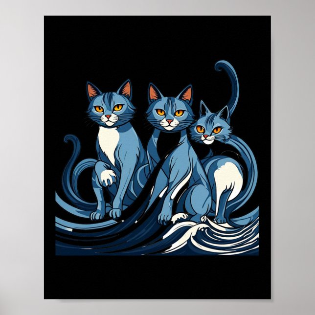 Blue Cats Wave For Kamala Funny Trump Blue Wave Of Poster (Front)