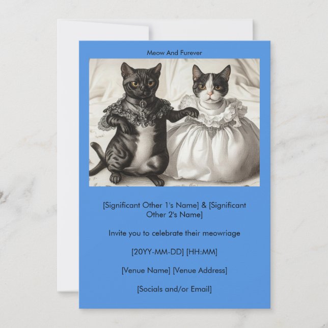 Blue Cats Wedding Meow And Furever Invitation (Front)