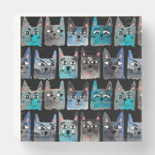 Blue cats wooden box sign