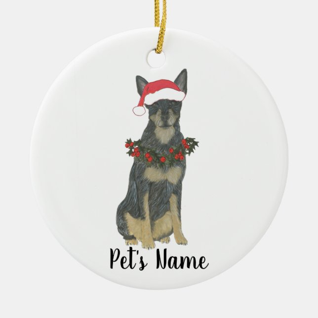 Blue Cattledog Heeler Christmas Ceramic Ornament (Front)
