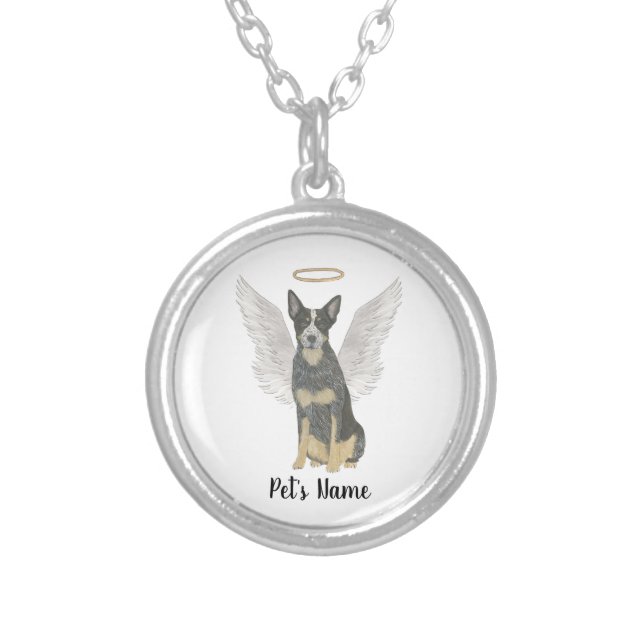 Blue Cattledog Heeler Sympathy Memorial Silver Plated Necklace (Front)