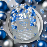 Blue Celebration Balloons 21st Birthday Party Acrylic Invitations<br><div class="desc">Celebrate in style with this vibrant and eye-catching 21st birthday party invitation, featuring a stunning cascading balloon arch design in shades of blue, and accented with white and gray. The bold '21' at the center adds a playful yet chic touch, perfectly setting the tone for a memorable celebration. The design...</div>