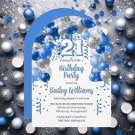 Blue Celebration Balloons 21st Birthday Party Invitation<br><div class="desc">Celebrate in style with this vibrant and eye-catching 21st birthday party invitation, featuring a stunning cascading balloon arch design in shades of blue, and accented with white and gray. The bold '21' at the center adds a playful yet chic touch, perfectly setting the tone for a memorable celebration. The design...</div>