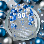Blue Celebration Balloons 90th Birthday Party Acrylic Invitations<br><div class="desc">Celebrate in style with this vibrant and eye-catching 90th birthday party invitation, featuring a stunning cascading balloon arch design in shades of blue, and accented with white and gray. The bold '90' at the center adds a playful yet chic touch, perfectly setting the tone for a memorable celebration. The design...</div>
