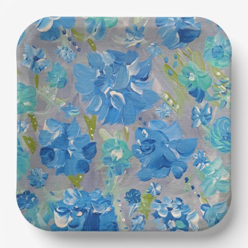 Blue Celebration Floral 9 Square Paper Plate