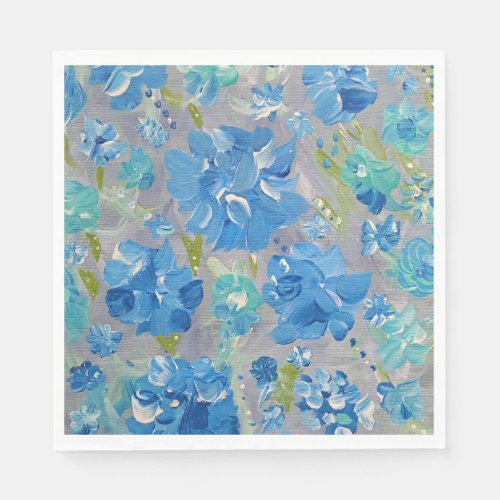 Blue Celebration Floral Paper Napkins