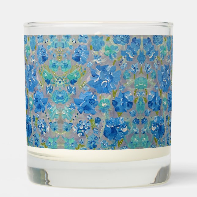 Blue Celebration Floral, Vanilla Scented Candle (Front)