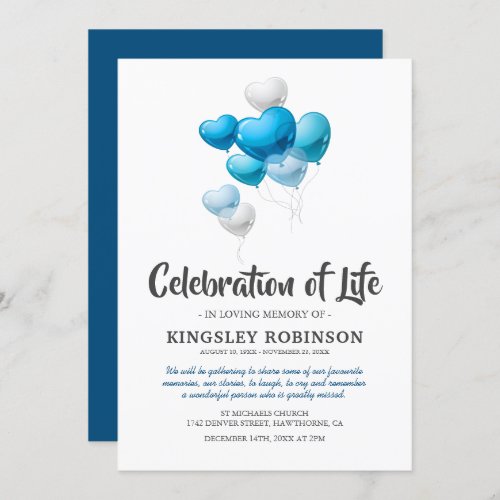 Blue Celebration of Life Funeral Invitation