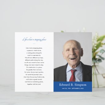 Blue Celebration of Life Funeral Program Photo | Zazzle