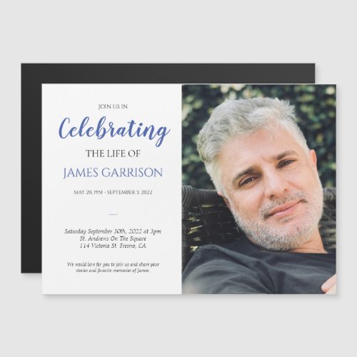 Blue Celebration of Life Funeral with Photo Magnetic Invitation