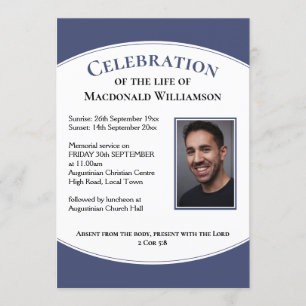 Blue CELEBRATION OF LIFE Photo Funeral Invitation