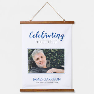 Blue Celebration Of Life Photo Memorial Funeral Hanging Tapestry
