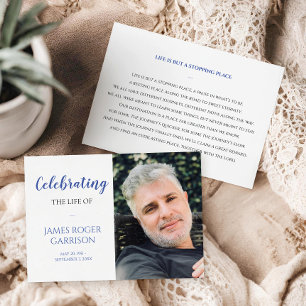 Blue Celebration of Life Prayer Card with Photo