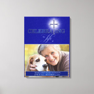 Blue Celebration of Life Religious Cross Photo Canvas Print