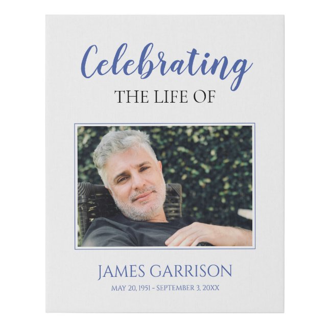 Blue Celebration Of Life With Photo Funeral Faux Canvas Print (Front)