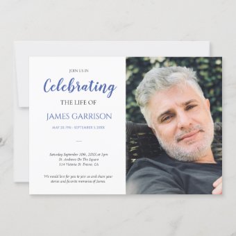 Blue Celebration of Life With Photo Funeral Invitation | Zazzle