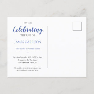 Blue Celebration of Life With Photo Funeral Invite