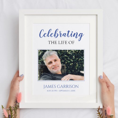 Blue Celebration Of Life with Photo Funeral Poster