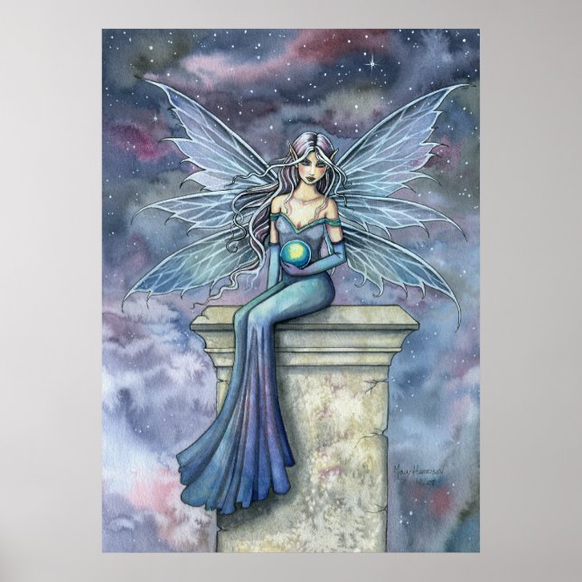 Blue Celeste Fantasy Fairy Art Poster Print (Front)