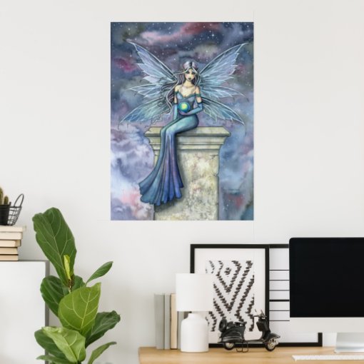 Blue Celeste Fantasy Fairy Art Poster Print | Zazzle