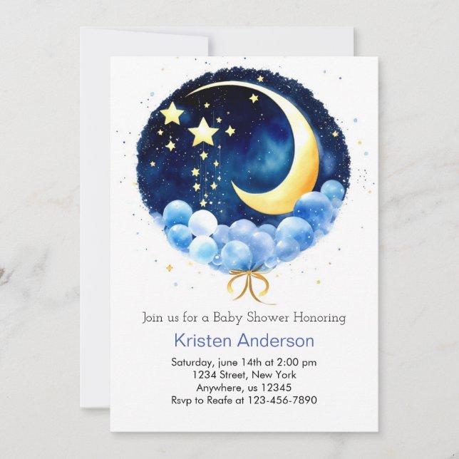 Blue Celestial Dreamland Boy Baby Shower Invitation (Front)