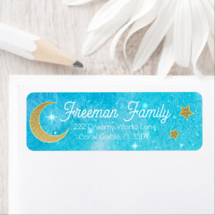 Blue Celestial Moon and Stars Baby Shower Address Label