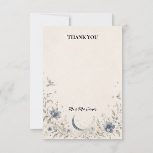 Blue Celestial Moon Dove Floral Wedding Thank You Card