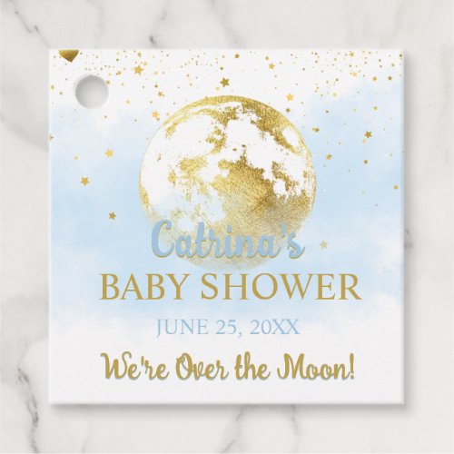 Blue Celestial Over the Moon and Stars Baby Shower Favor Tags