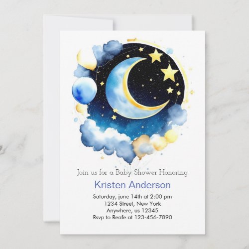 Blue Celestial Space Odyssey Boy Baby Shower Invitation
