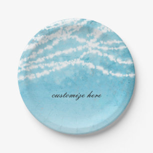 Blue Celestial String Lights Rustic Wedding Party Paper Plates