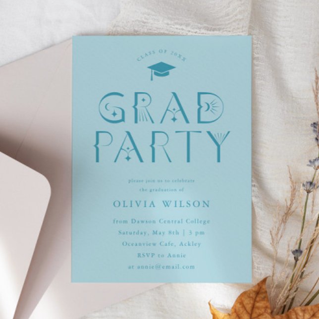 Blue Celestial Typography Grad Party  Invitation (Creator Uploaded)