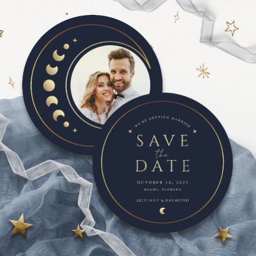 Blue Celestial Wedding Save The Date Card