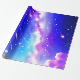 Blue Celestial Wonders Birthday Gift Wrap Paper