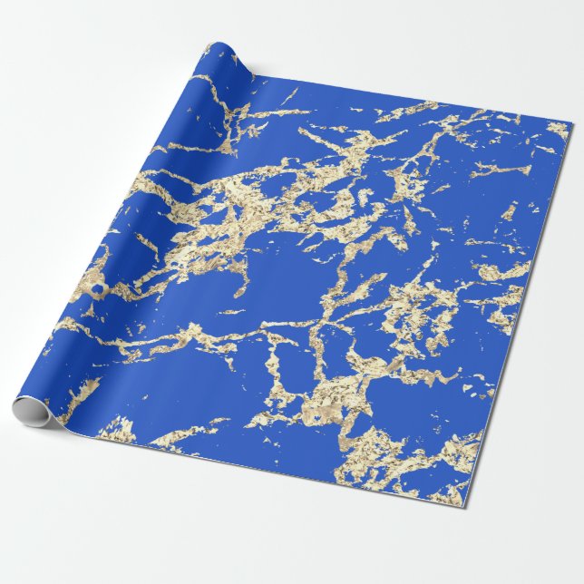 Blue Celestials Gold Marble Strokes Gift Idea  Wrapping Paper (Unrolled)