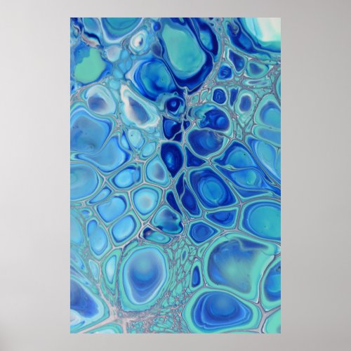 Blue Cells Navy Fluid Abstract Modern Marble Art Poster