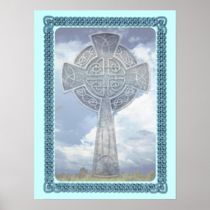 Blue Celtic Cross And Clouds Poster