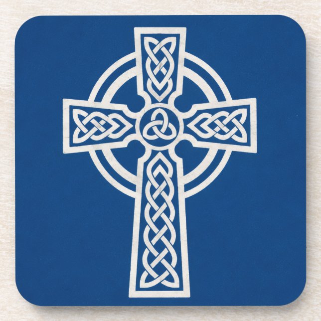 Blue Celtic Cross Beverage Coaster (Front)