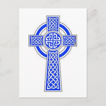 Blue Celtic Cross Design Postcard by yackerscreations at Zazzle