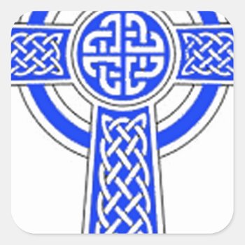 Blue Celtic Cross Design Square Sticker by yackerscreations at Zazzle