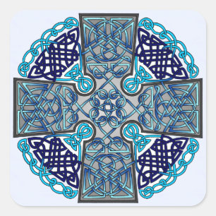 Blue Celtic Cross Medallion Square Sticker