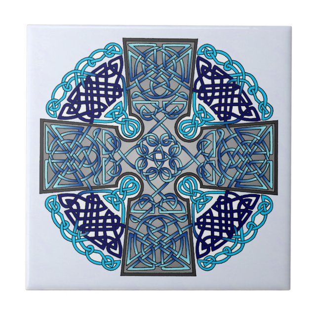 Blue Celtic Cross Medallion Tile (Front)