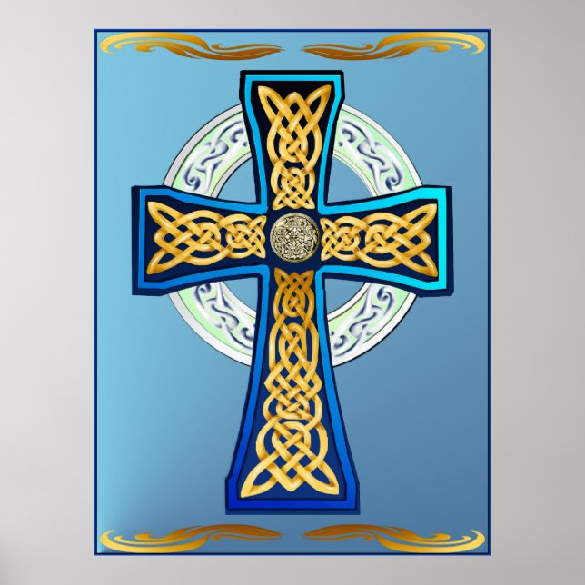 Blue Celtic Cross Poster (Front)