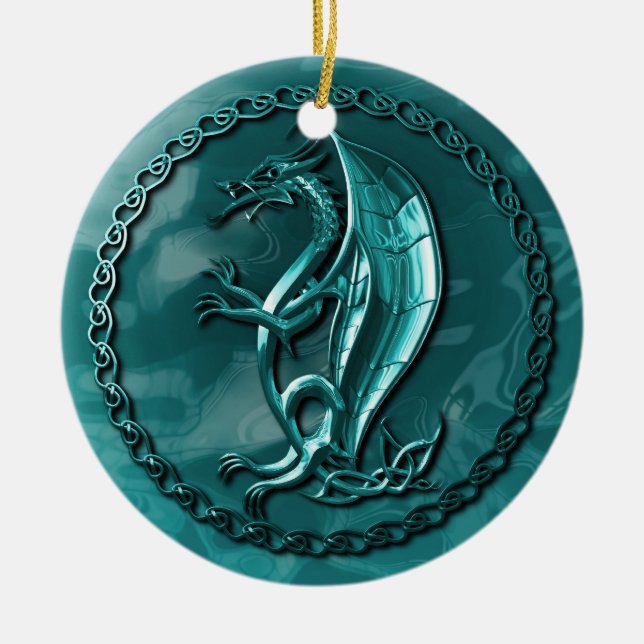 Blue Celtic Dragon Ceramic Ornament (Front)