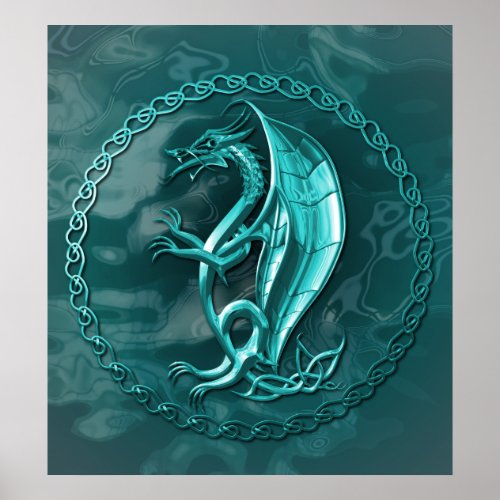 Blue Celtic Dragon Poster