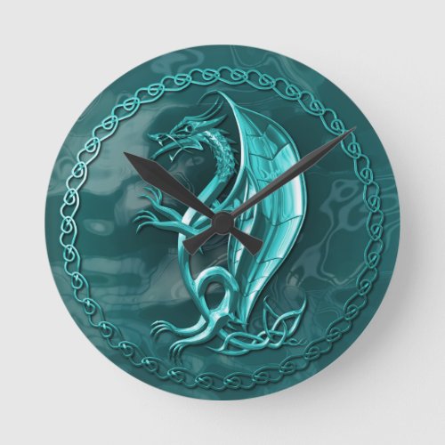 Blue Celtic Dragon Round Clock